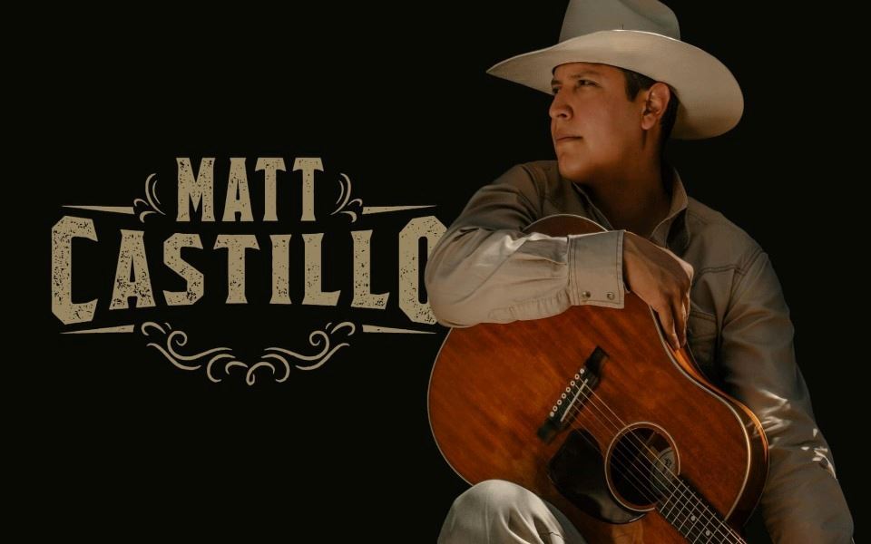 Matt Castillo sitting with his guitar and next to text that reads, "Matt Castillo."