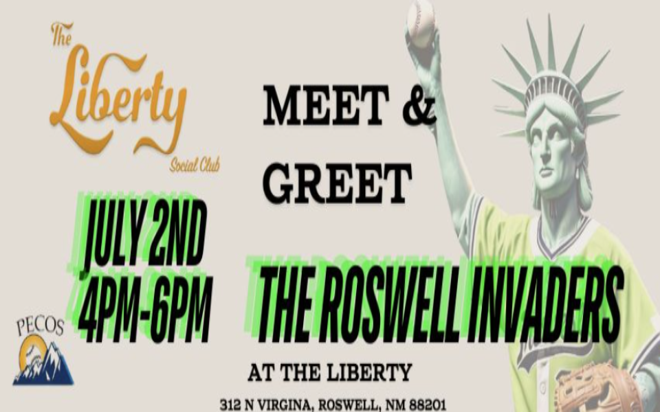 The Statue of Liberty wearing Roswell Invaders merchandise. The Liberty in Roswell, New Mexico prepares to host a meet & greet with the Roswell Invaders.