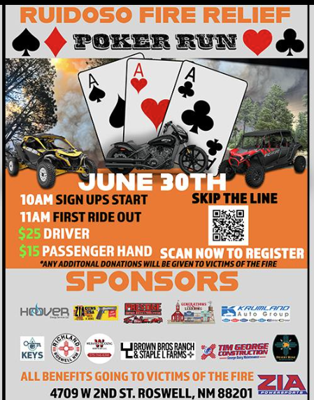 Ruidoso Fire Relief Poker Run with dates and times