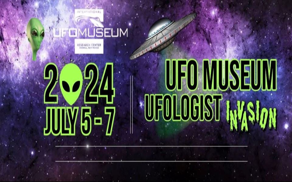 Official Intertnational UFO Museum & Reserach Center's 2024 UFO Festival "UFOlogist Invasion" graphic.
