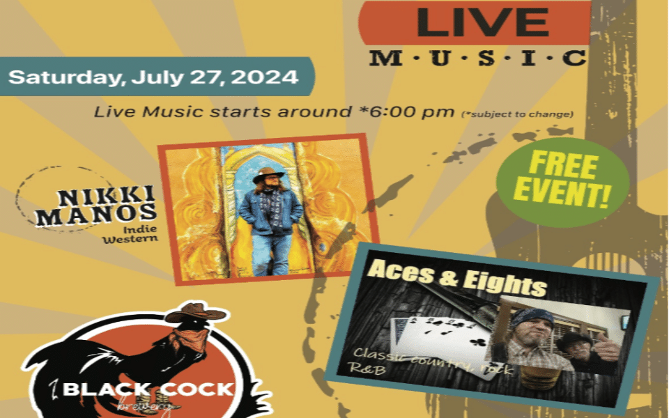 The Black Cock Brewery announces a live country music night at the end of July 2024.