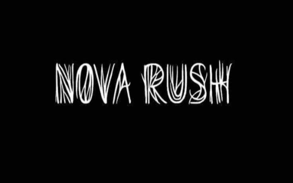 Text that reads, "Nova Rush," with a black background.