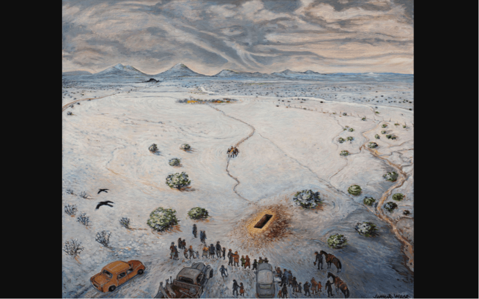 Jerry West, “A Prairie Passage, December 6th, 1968,” 2015, oil on linen, 42” x 40”. Tia