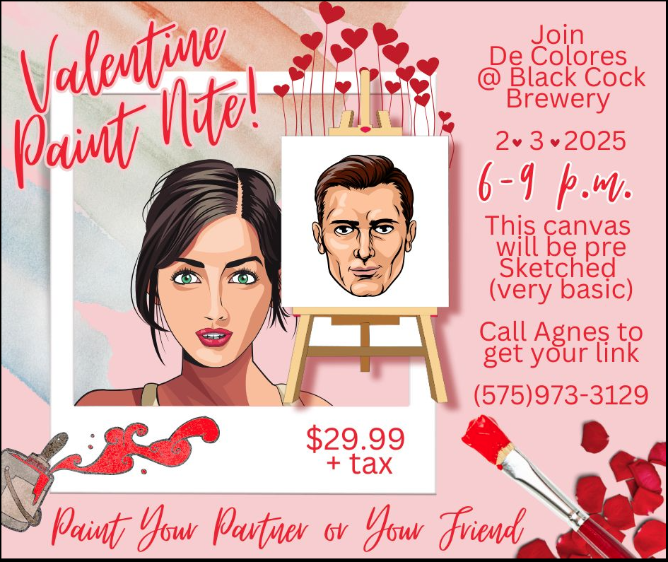 Valentine Paint Nite at De Colores with date and times